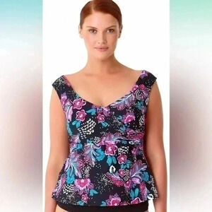 Anne Cole | That’s A Wrap Signature Floral Print Tankini Top Plus Size 18 NWT